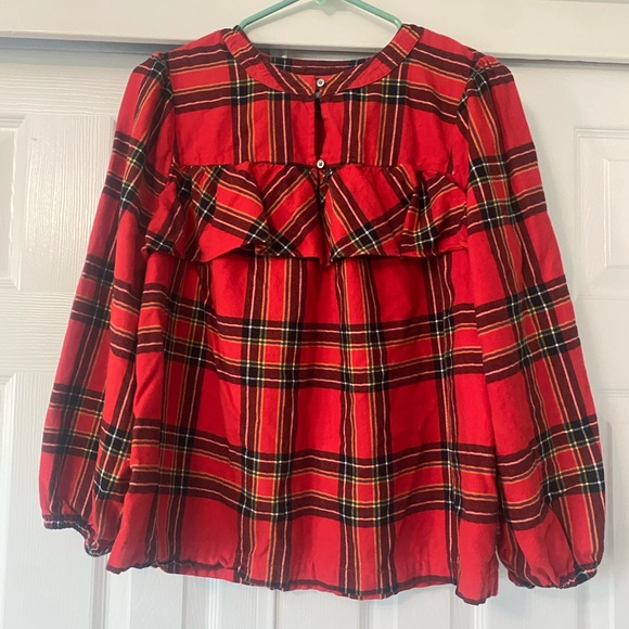 J. Crew Festive Red Plaid Ruffle Top - Picture 2 of 9